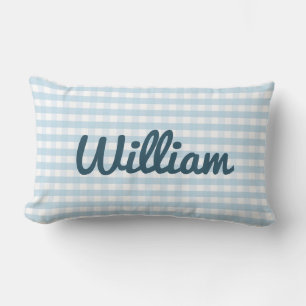 Light Blue Gingham Nursery Pillow with Name