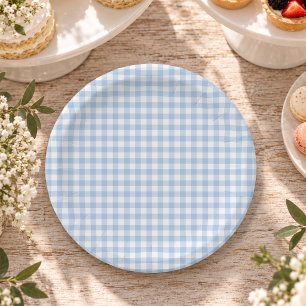 Light Blue Gingham Paper Plate