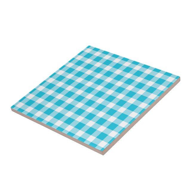 Light Blue Gingham Pattern Ceramic Tile (Side)