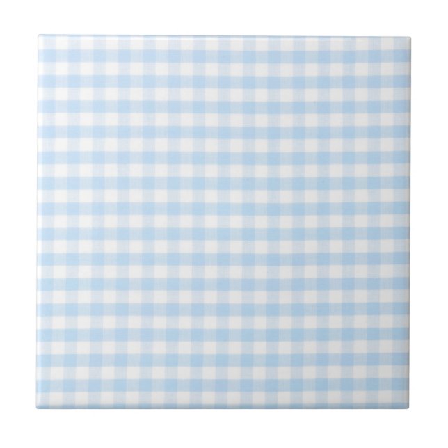 Light blue gingham pattern ceramic tile (Front)
