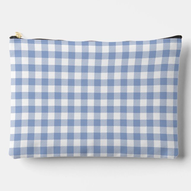 Light Blue Gingham Pattern Classic Chequered Print Accessory Pouch (Front)