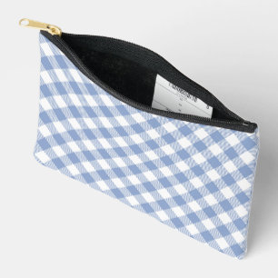 Light Blue Gingham Pattern Classic Chequered Print Accessory Pouch