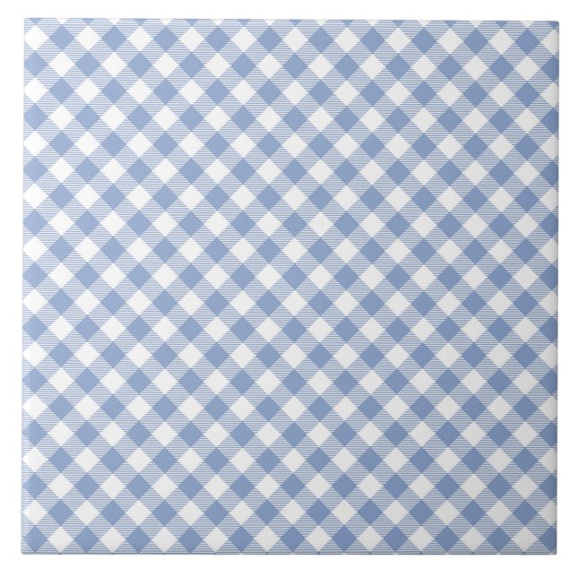 Light Blue Gingham Pattern Classic Chequered Print Ceramic Tile (Front)