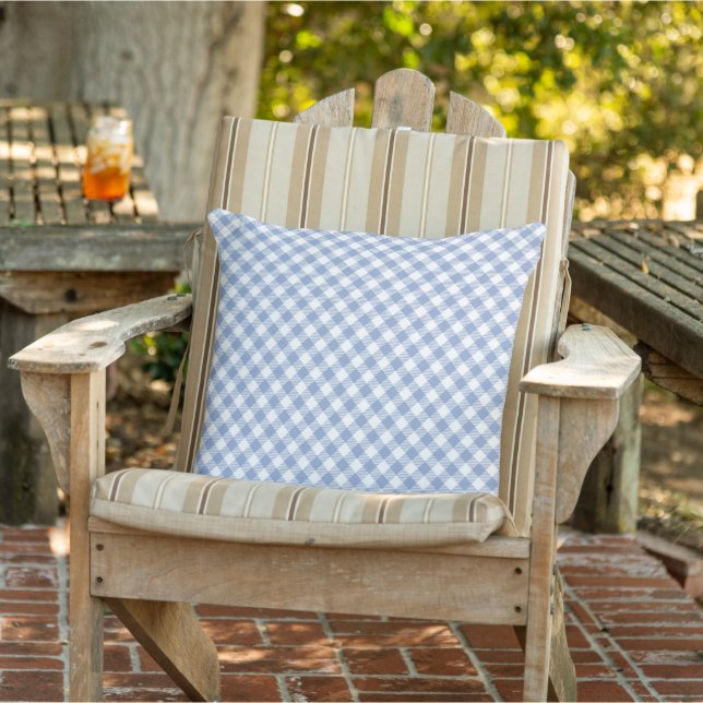 Light Blue Gingham Pattern Classic Chequered Print Cushion (Chair)
