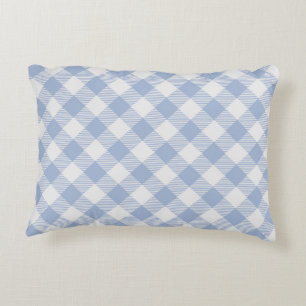 Light Blue Gingham Pattern Classic Chequered Print Decorative Cushion