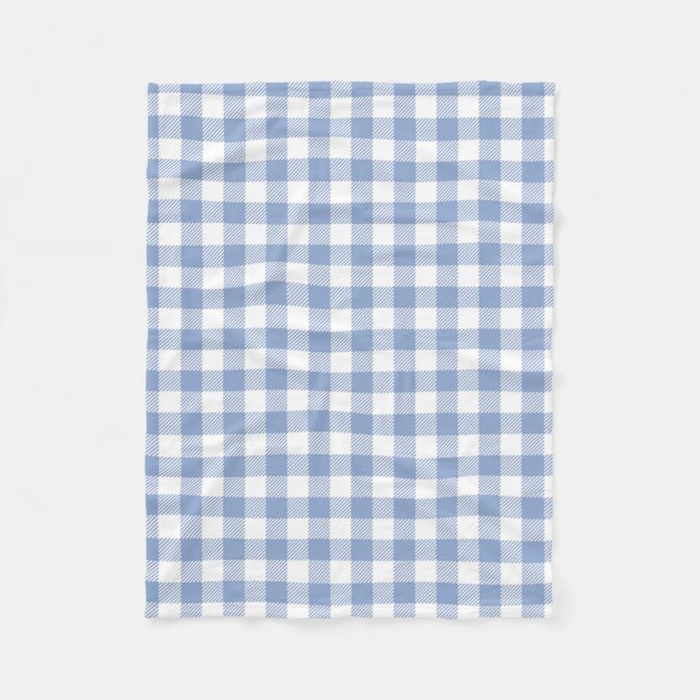 Light Blue Gingham Pattern Classic Chequered Print Fleece Blanket (Front)