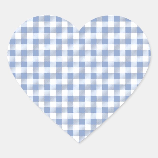Light Blue Gingham Pattern Classic Chequered Print Heart Sticker (Front)