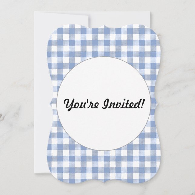 Light Blue Gingham Pattern Classic Chequered Print Invitation (Front)