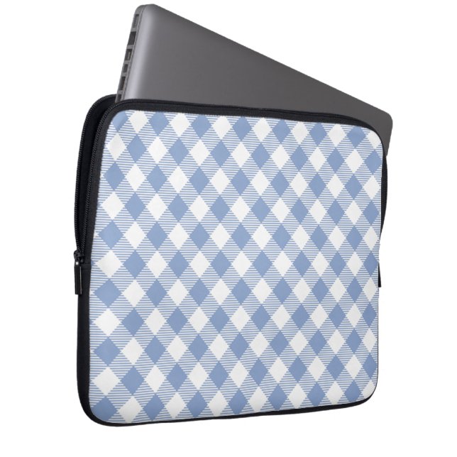 Light Blue Gingham Pattern Classic Chequered Print Laptop Sleeve (Front Right)