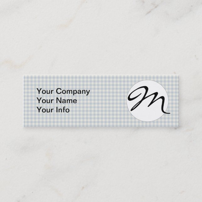 Light Blue Gingham Pattern Classic Chequered Print Mini Business Card (Front)