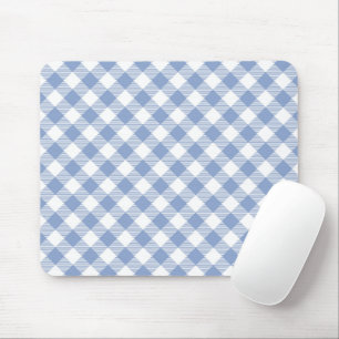 Light Blue Gingham Pattern Classic Chequered Print Mouse Pad