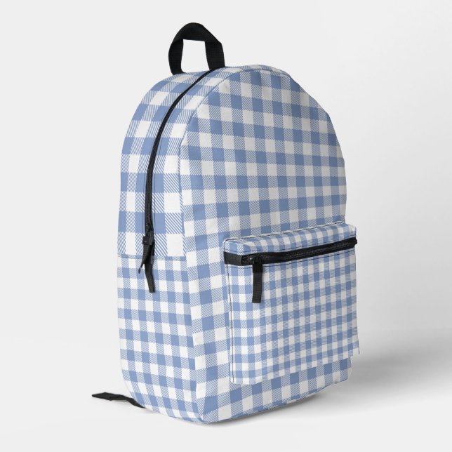 Light Blue Gingham Pattern Classic Chequered Print Printed Backpack (Back Corner Left)