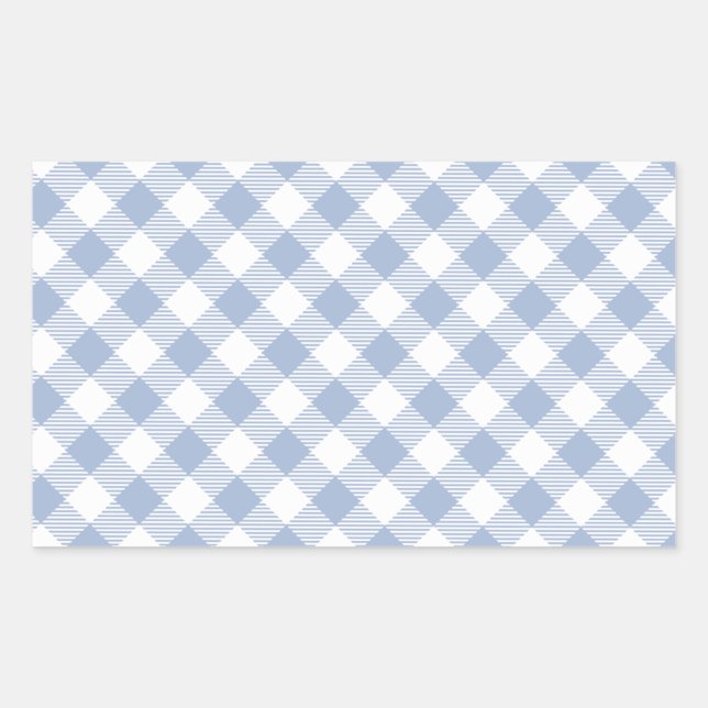 Light Blue Gingham Pattern Classic Chequered Print Rectangular Sticker (Front)