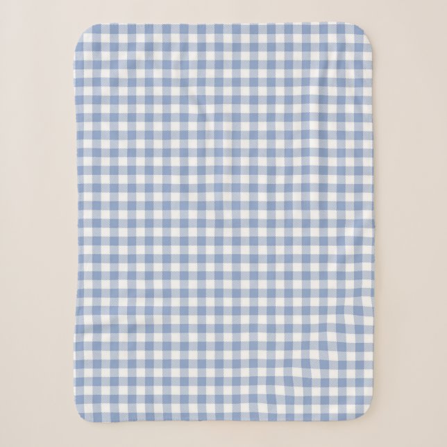 Light Blue Gingham Pattern Classic Chequered Print Sherpa Blanket (Front)