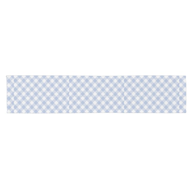 Light Blue Gingham Pattern Classic Chequered Print Short Table Runner (Horizontal)