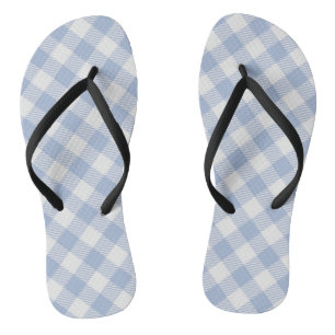 Light Blue Gingham Pattern Classic Chequered Print Thongs