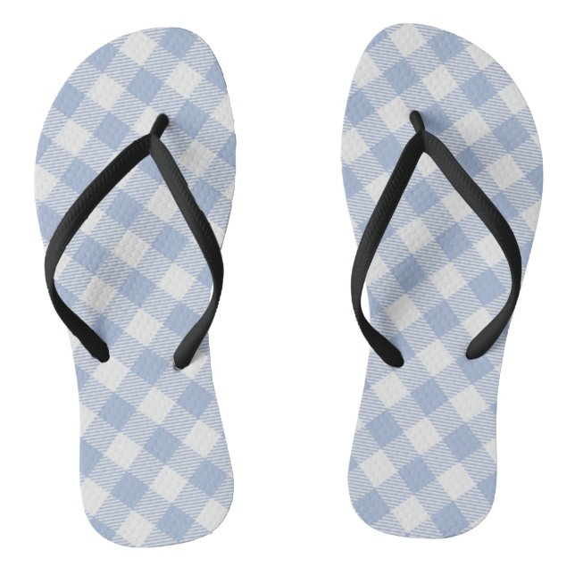 Light Blue Gingham Pattern Classic Chequered Print Thongs (Footbed)