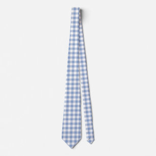 Light Blue Gingham Pattern Classic Chequered Print Tie