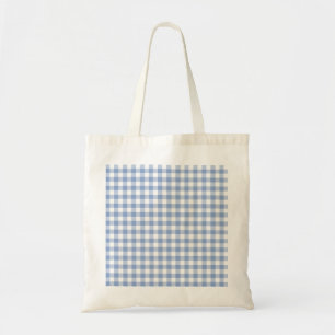 Light Blue Gingham Pattern Classic Chequered Print Tote Bag