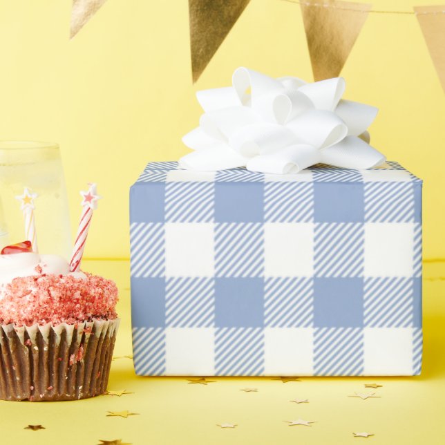 Light Blue Gingham Pattern Classic Chequered Print Wrapping Paper (Birthday Party)