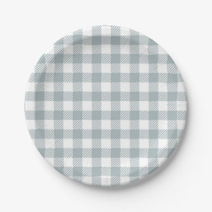 Light Blue Gingham Pattern Paper Plate
