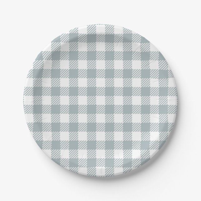 Light Blue Gingham Pattern Paper Plate (Front)