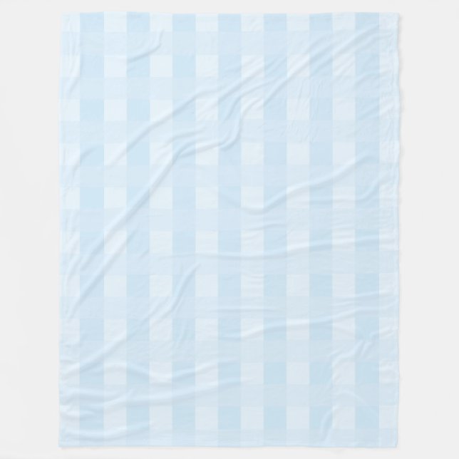 Light Blue Gingham Plaid Pattern Fleece Blanket (Front)