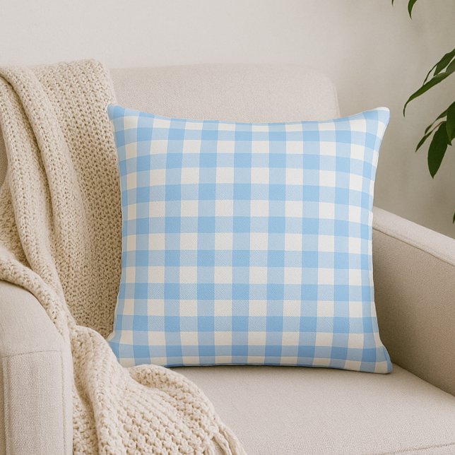 Light Blue Gingham Plaid Throw Pillow (Creator Uploaded)