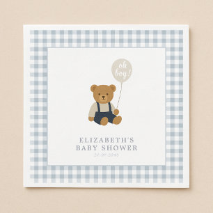 Light Blue Gingham Teddy Bear Baby shower Napkin