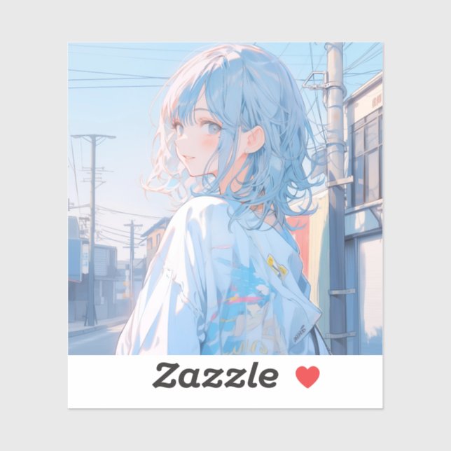 Light blue girl | 東京娘 GenerartiveAI シール (Sheet)