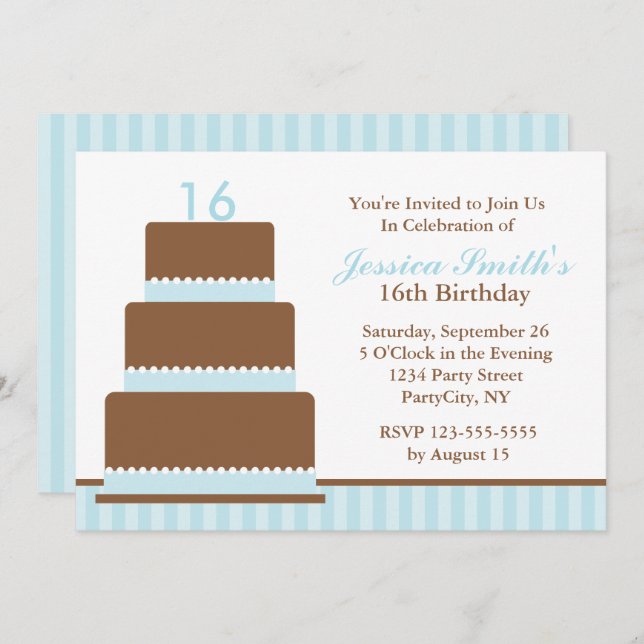 Light Blue Girls Birthday Party Invitation (Front/Back)