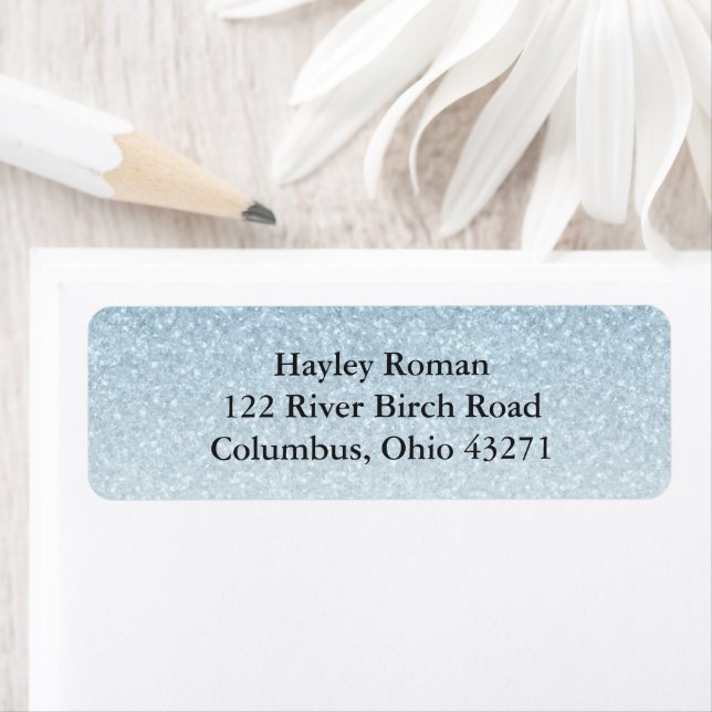 Light Blue Glam Glitter Custom Return Address Label (Insitu)