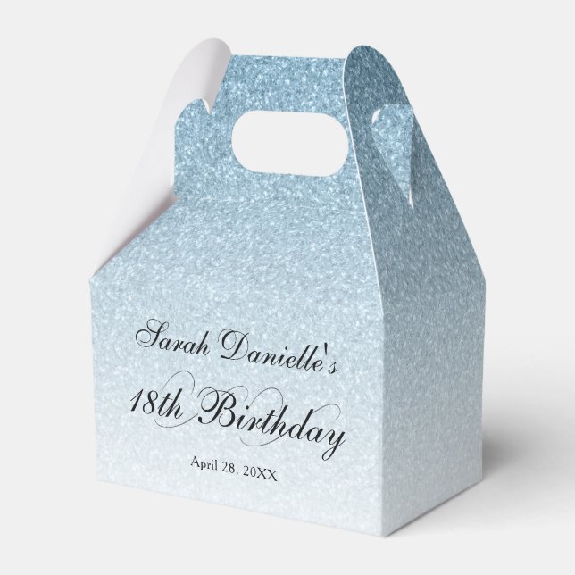 Light Blue Glam Glitter Personalised Favour Box (Front Side)