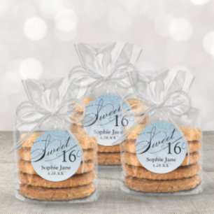 Light Blue Glam Glitter Sweet 16 Personalised Classic Round Sticker