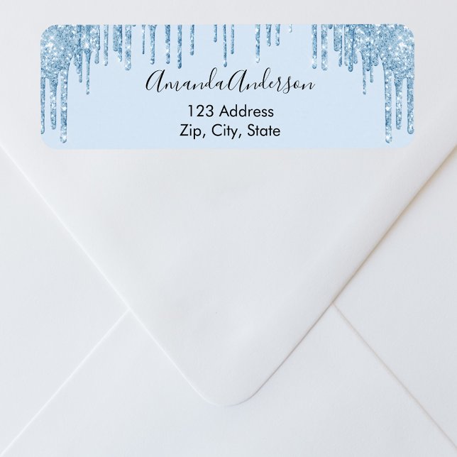 Light blue glitter drips return address label (Creator Uploaded)