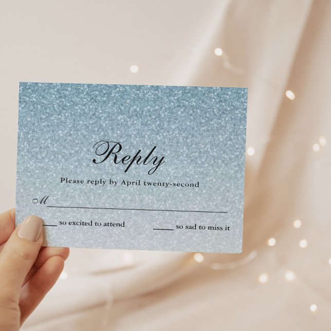 Light Blue Glitter Glam Personalised Reply Card (Creator Uploaded)