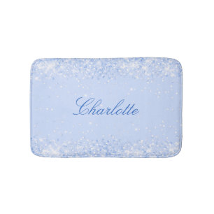 Light blue glitter name elegant bath mat