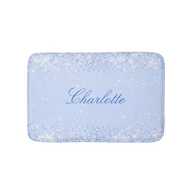 Light blue glitter name elegant bath mat (Front)