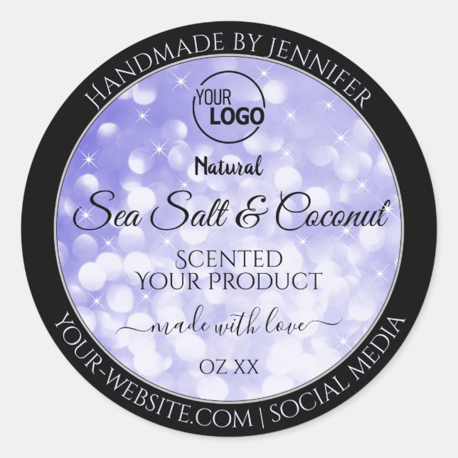 Light Blue Glitter Product Packaging Logo Labels (Front)