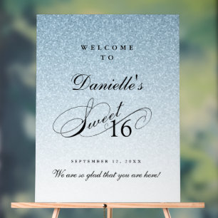 Light Blue Glitter Sweet 16 Personalized Welcome Acrylic Sign