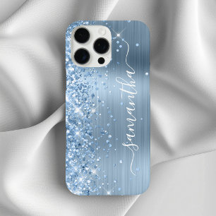 Light Blue Glittery Glam Girly Signature iPhone 16 Pro Max Case