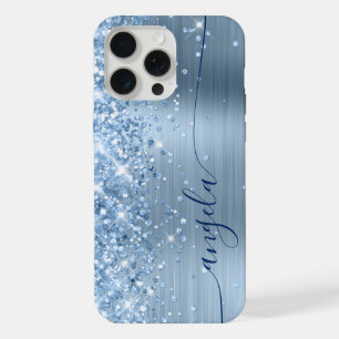 Light Blue Glittery Glam Navy Signature iPhone 15 Pro Max Case