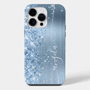 Light Blue Glittery Glam Signature iPhone 14 Pro Max Case