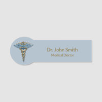 Light Blue Gold Caduceus Fine Professional Medical