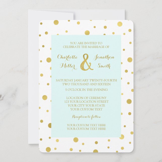 Light Blue Gold Confetti Wedding Invitations (Back)