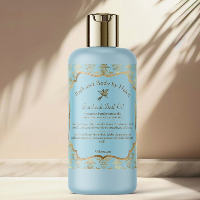 Light blue & gold foil damask cosmetics label 5 (Creator Uploaded)