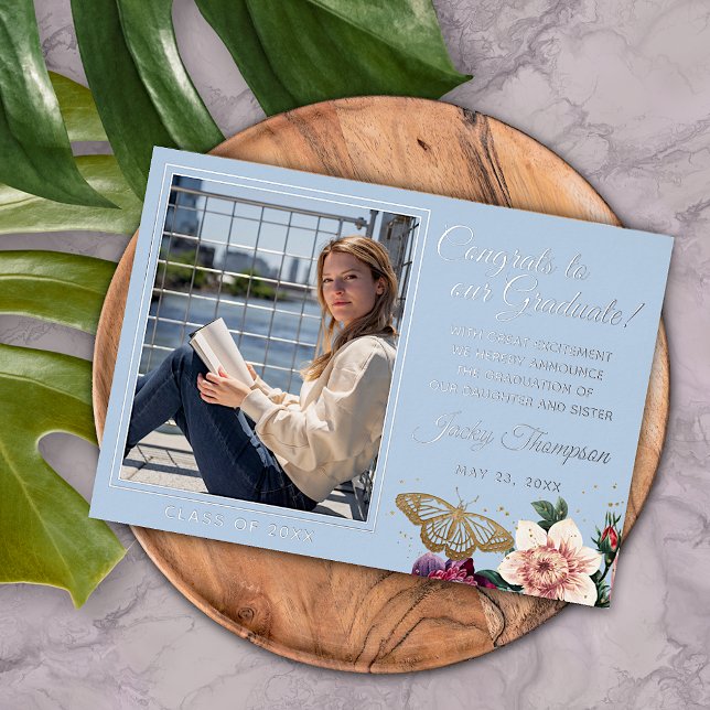Light Blue Gold Foil Graduation Announcement (Creator Uploaded)
