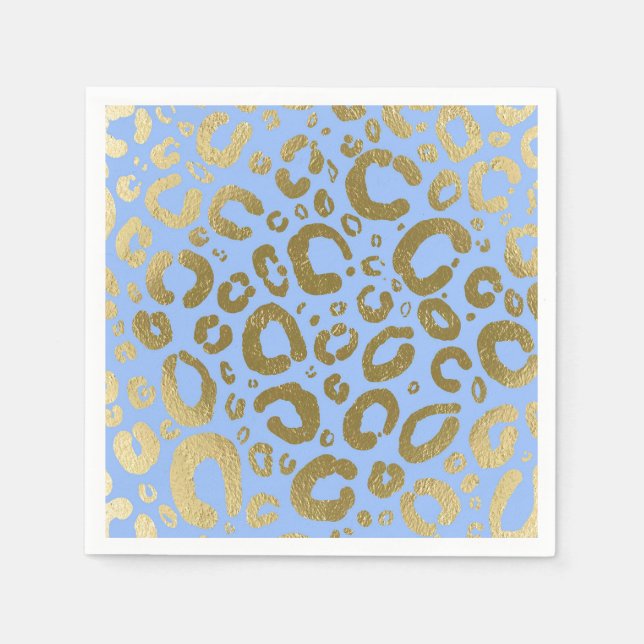 Light Blue & Gold Glam Leopard Print Party Napkin (Front)