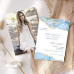 Light Blue & Gold Glitter Agate Photo Bat Mitzvah Invitation<br><div class="desc">This modern design features a beautiful agate border along with your custom text and photo.  Use the template form to add your text and pictures.  The advanced editing menus,  accessed by choosing "customise further",  will allow you to change the fonts,  colours and layout.</div>