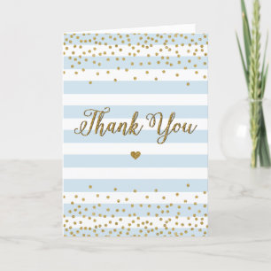 Light Blue Gold Glitter Boy Baby Shower Sprinkle T Thank You Card
